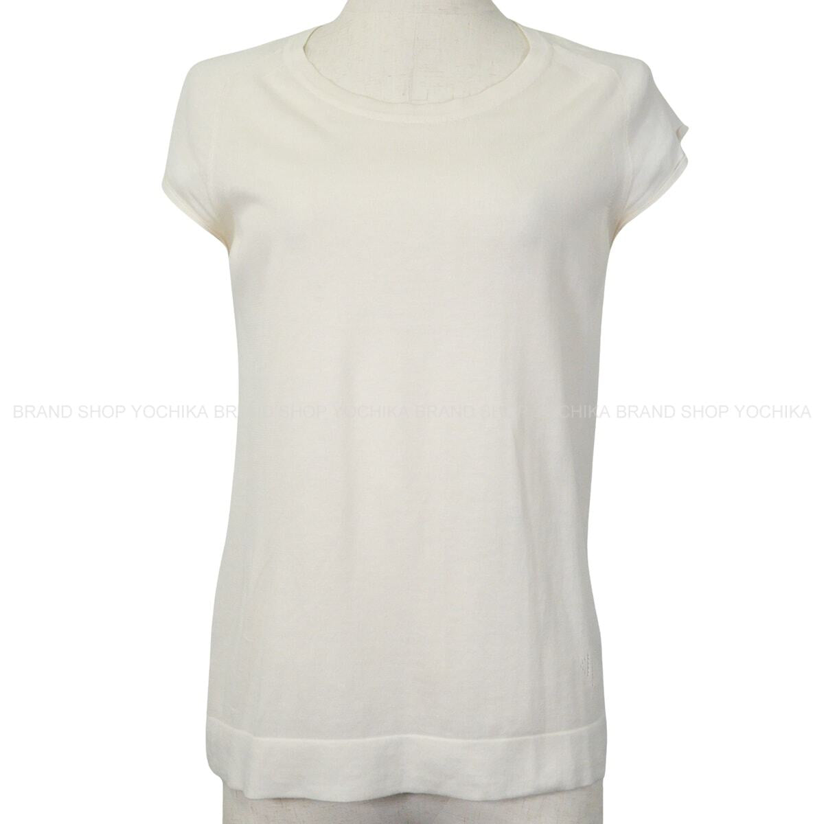 [Pre-loved] HERMES Short sleeve t shirt Cap Sleeve Tops Ivory Cotton/Silk #36[LIKE NEW][Authentic]