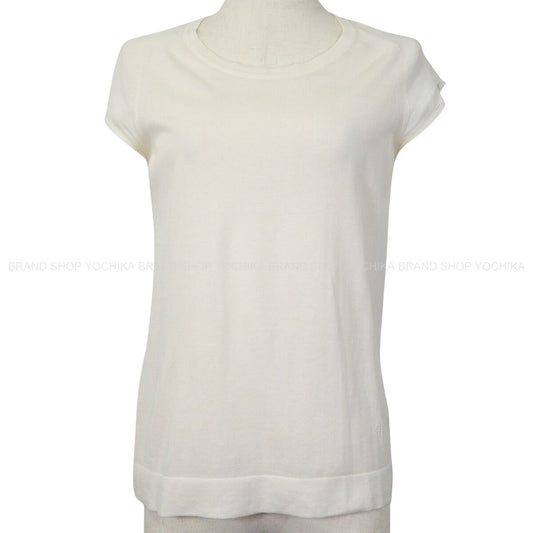 [Pre-loved] HERMES Short sleeve t shirt Cap Sleeve Tops Ivory Cotton/Silk #36[LIKE NEW][Authentic]