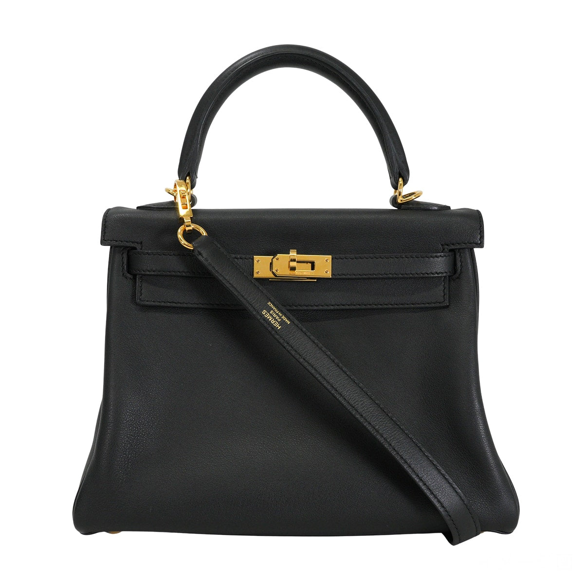 [Pre-loved] HERMES Shoulder bag Kelly25 Retourne Noir (Black) Veau Swift Gold HW Stamp X[USED SA][Authentic]