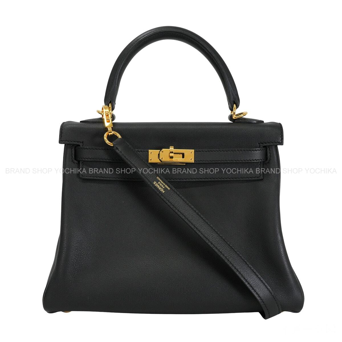 [Pre-loved] HERMES Shoulder bag Kelly25 Retourne Noir (Black) Veau Swift Gold HW Stamp X[USED SA][Authentic]