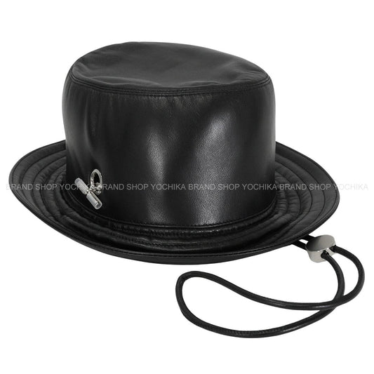 HERMES hat JODIE Bucket with Glenan Cord Noir (Black) Agneau Brillant[EXCELLENT][Authentic]