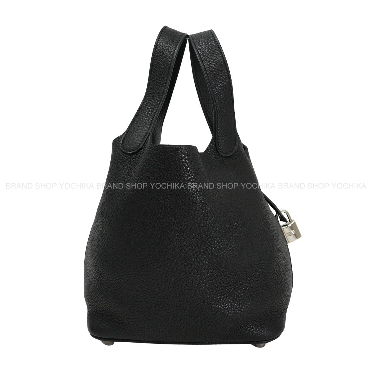 [Pre-loved] HERMES Handbag Picotin Lock 18 PM Noir (Black) Taurillon Clemence Silver HW Stamp □M[USED A][Authentic]