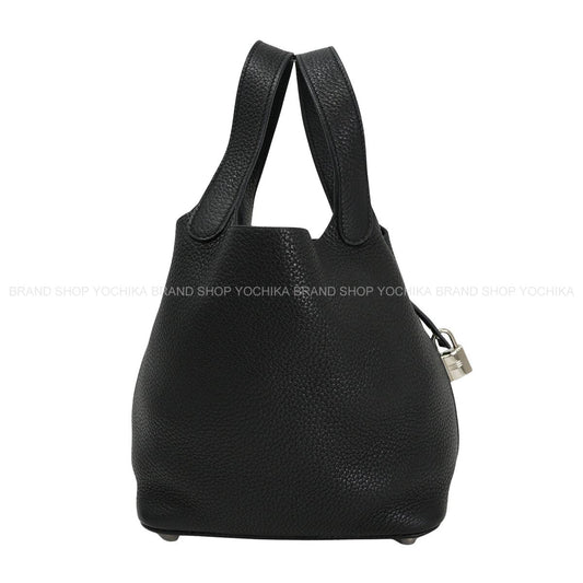 [Pre-loved] HERMES Handbag Picotin Lock 18 PM Noir (Black) Taurillon Clemence Silver HW Stamp □M[USED A][Authentic]