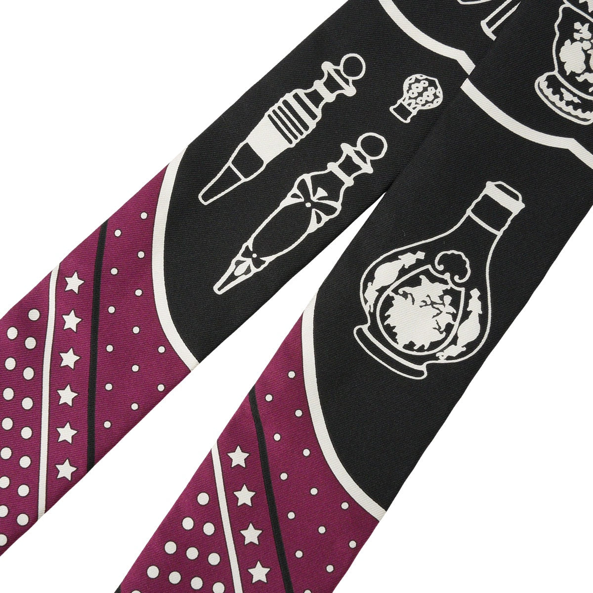 HERMES scarf Twilly Les Flacons Bandana Perfume Bottles Prune/Noir (Black)/Blanc (White) Silk100% H063157S 01[EXCELLENT][Authentic]