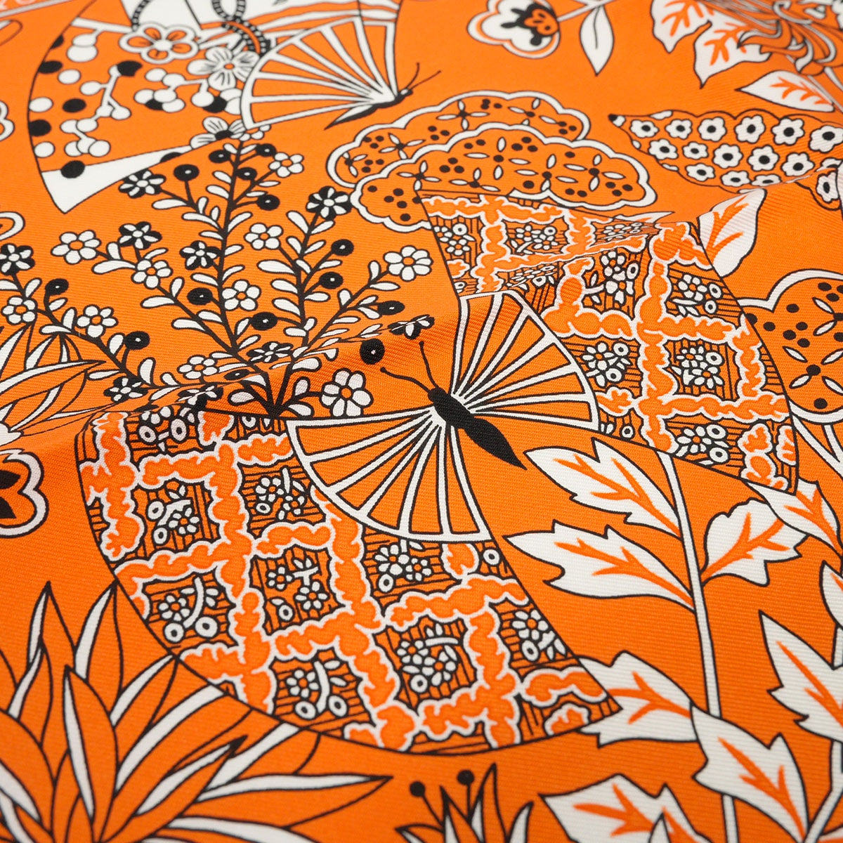 HERMES scarf Carre 55 Fleurs et Papillons de Tissus Orange/Noir (Black)/Blanc (White) Silk100% H042979S 07[EXCELLENT][Authentic]