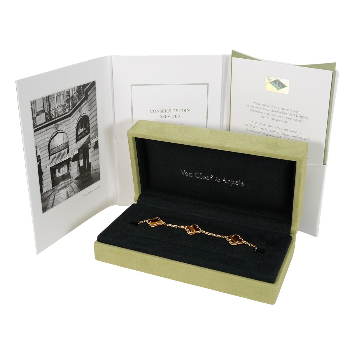 [Pre-loved] Van Cleef & Arpels bracelet Vintage Alhambra 5 mitif K18 Tigers Eye VCARD35600[USED SA][Authentic]