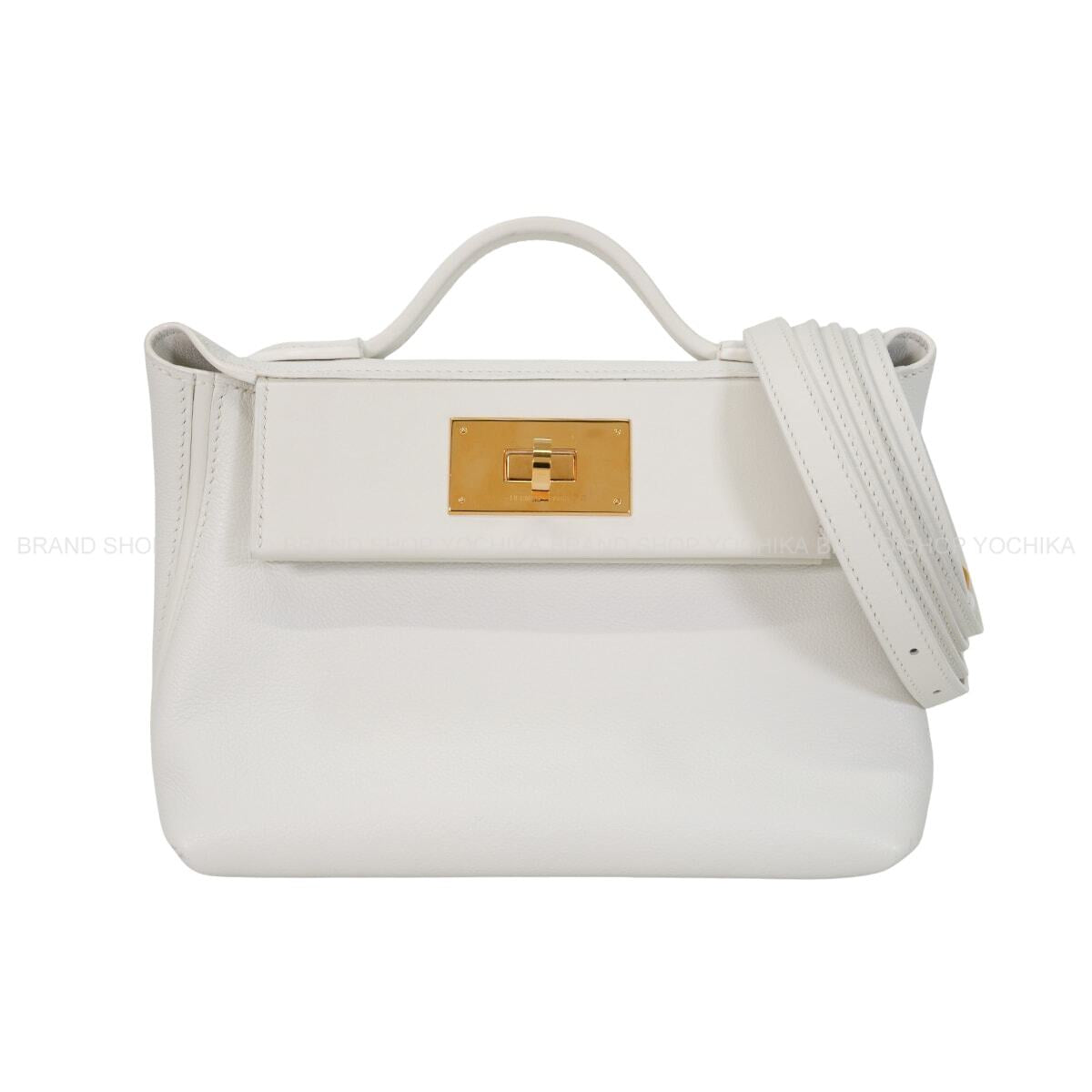 [Pre-loved] HERMES Shoulder bag Sac 24/24 21 Mini New White Evercolor/Veau Swift Gold HW Stamp K[LIKE NEW][Authentic]