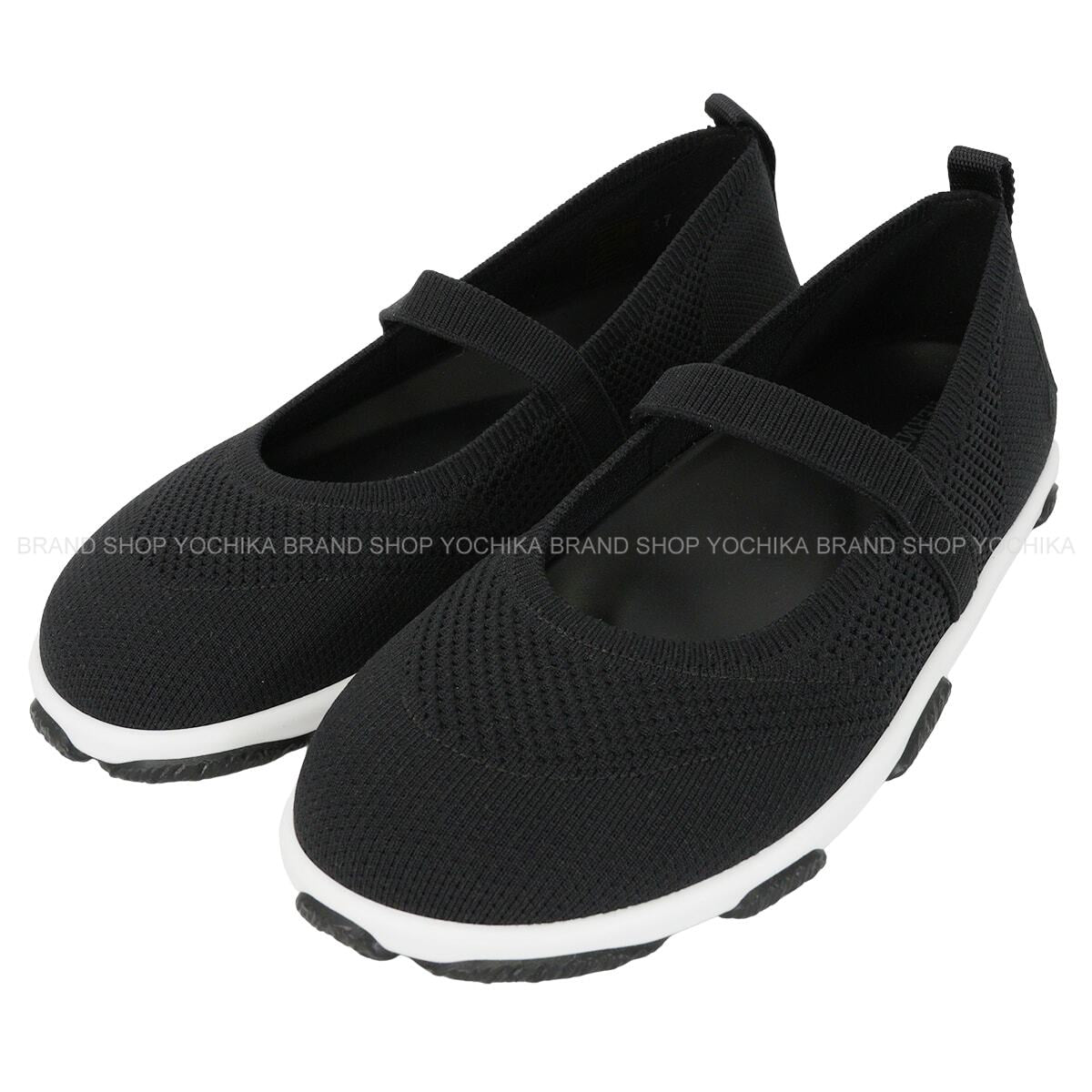HERMES ballet shoes(flat shoes) Manta Noir (Black) Knit/Rubber ＃37 H261004Z[EXCELLENT][Authentic]