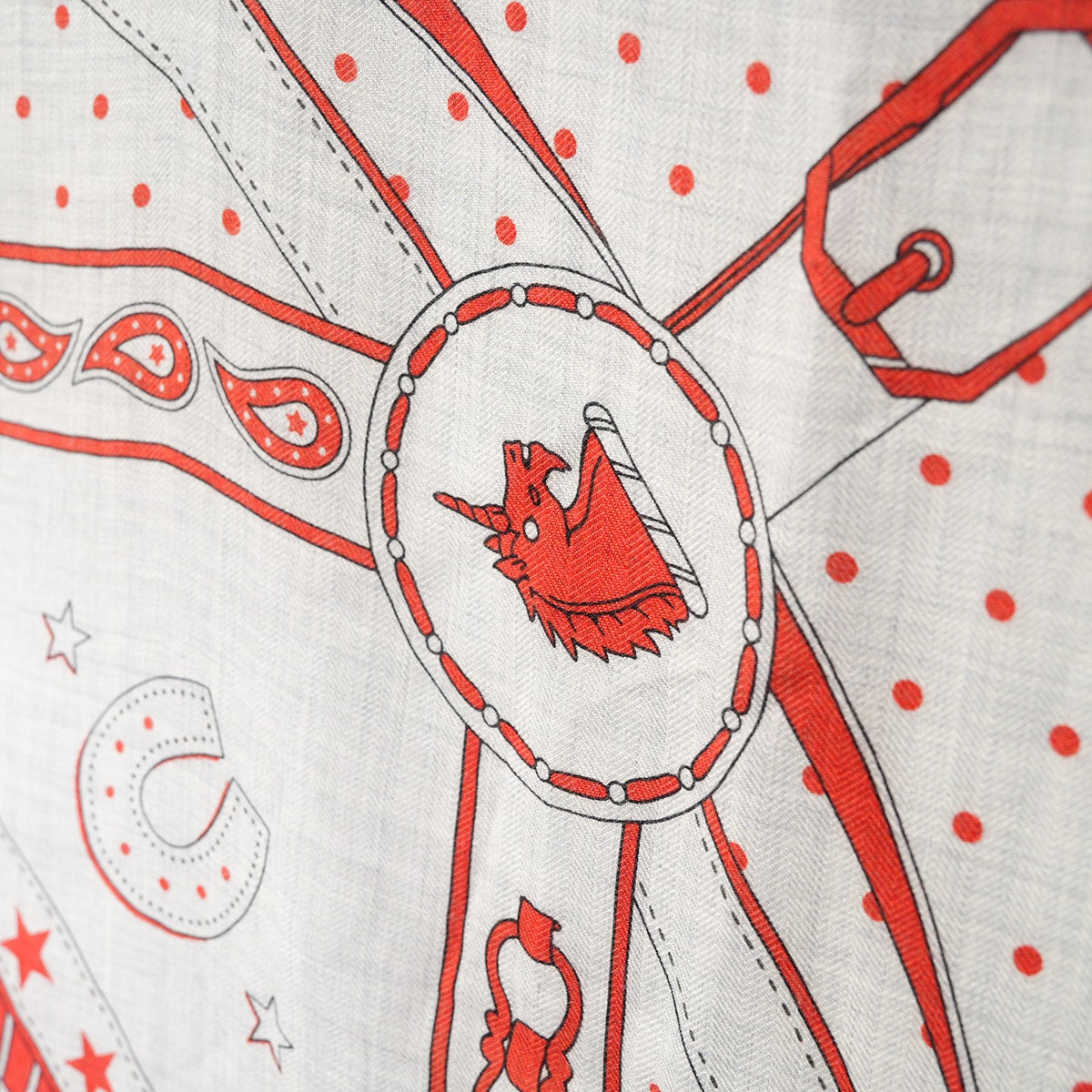 HERMES scarf Carre 140 Carre Geant La Promenade du Matin BandanaCoral/Noir (Black) Cashmere70% / Silk30%[EXCELLENT][Authentic]