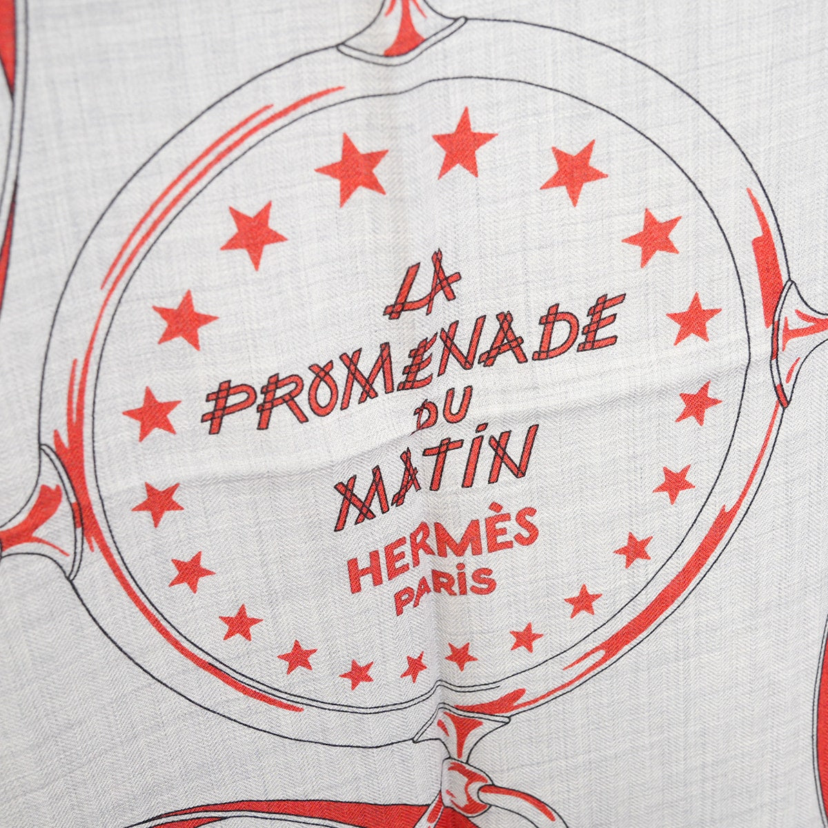 HERMES scarf Carre 140 Carre Geant La Promenade du Matin BandanaCoral/Noir (Black) Cashmere70% / Silk30%[EXCELLENT][Authentic]