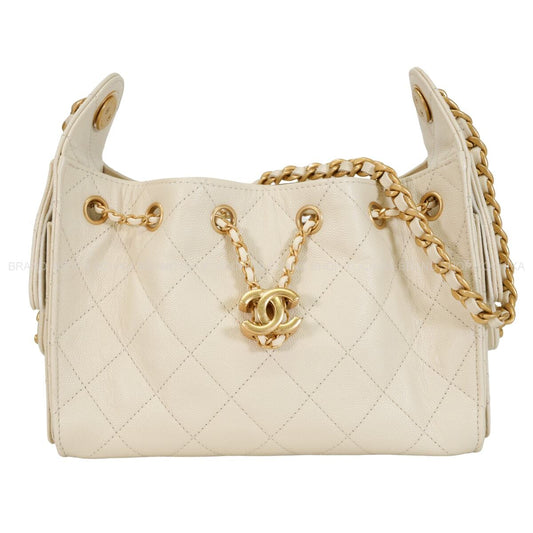 [Pre-loved] CHANEL Shoulder bag CHANEL 25 Matelasse Mini Chain Beige Graind Calf(Caviarskin) Antique Matte Gold Hardware AS5631[LIKE NEW][Authentic]