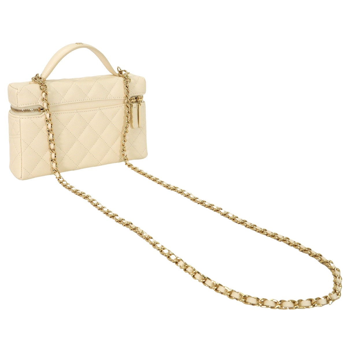 2025 Cruise Collection CHANEL Shoulder bag Chain Matelasse CC Logo Vanity CaseLight Beige Graind Calf(Caviarskin) Champagne Gold HW AP4407[BRAND NEW][Authentic]
