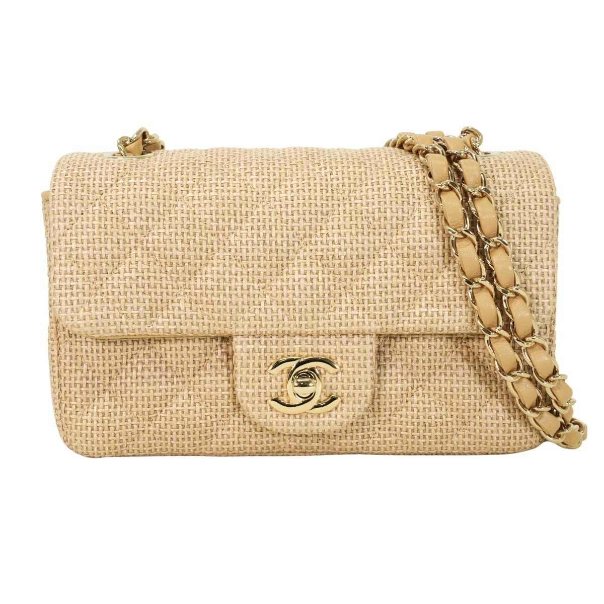 2026SS CHANEL Shoulder bag Chain Mini Matelasse CC Logo Beige Raffia Champagne Gold HW AS6012[BRAND NEW][Authentic]