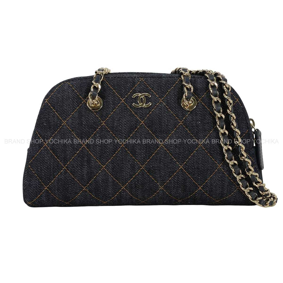2026SS CHANEL Clutch bag Chain Matelasse COCO MarkDark Blue Denim Champagne Gold HW AP5092[BRAND NEW][Authentic]