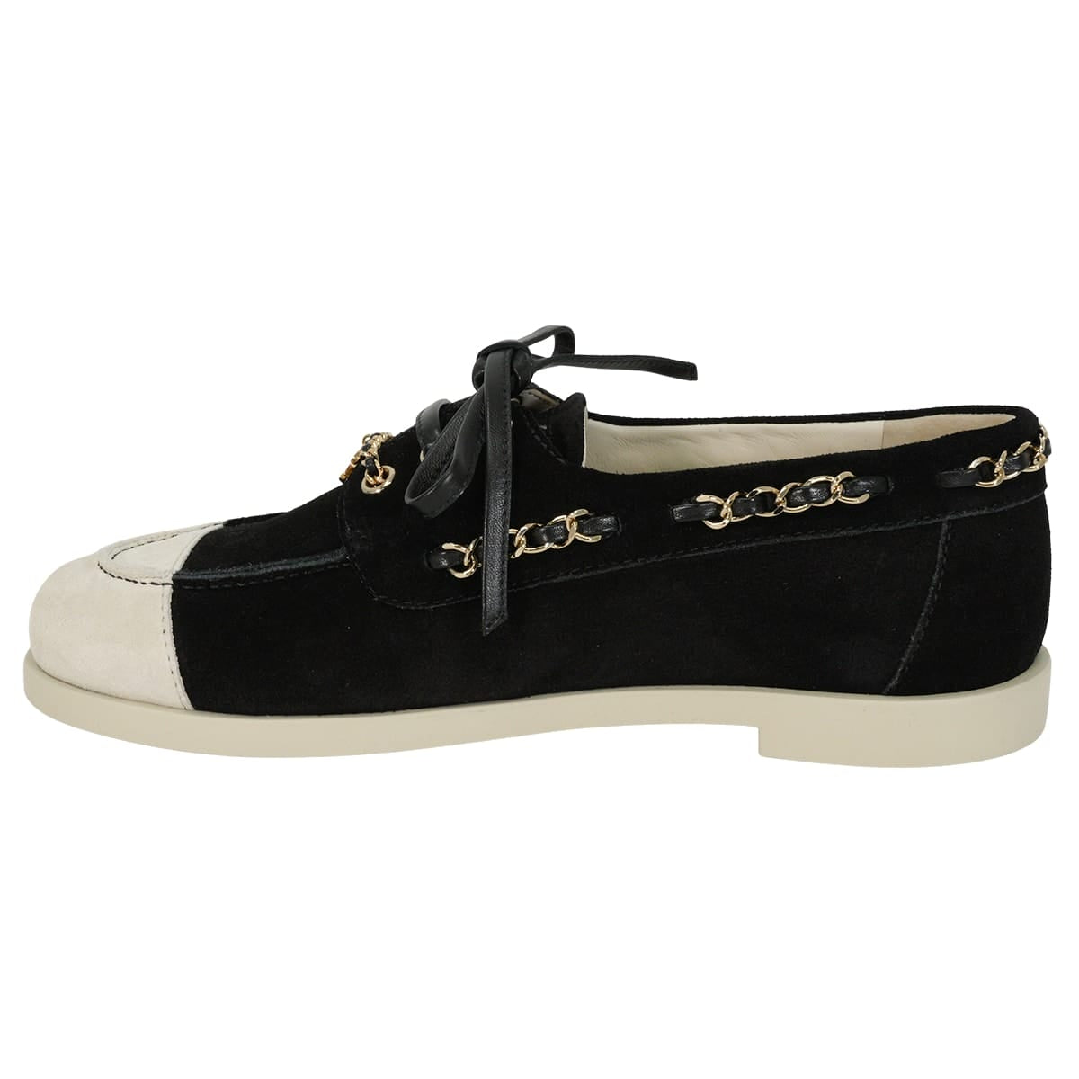2025 Cruise Collection CHANEL loafers COCO Mark Chain Bicolor Noir (Black)Light Gray Suede cal #37C Champagne Gold HW G47005[EXCELLENT][Authentic]