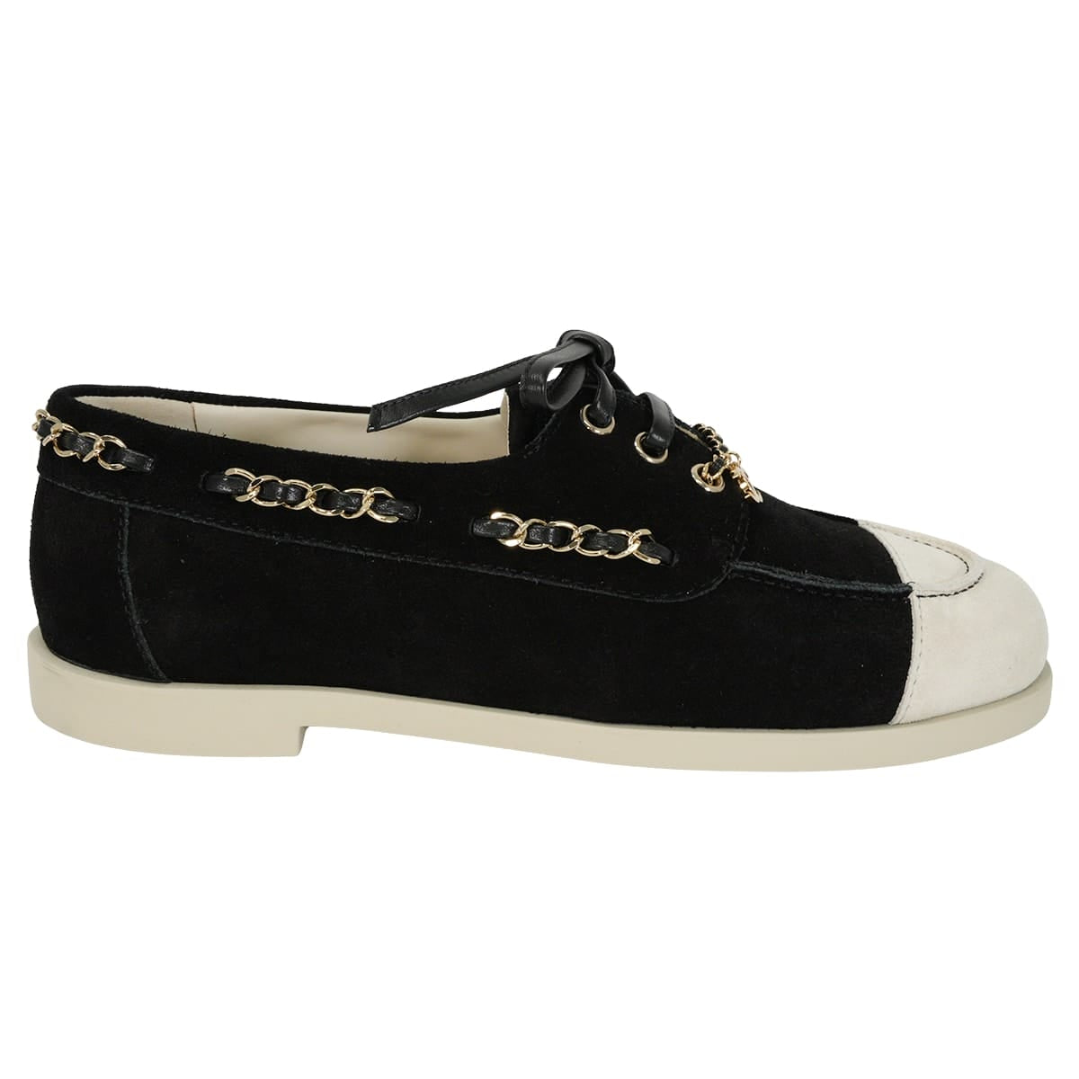 2025 Cruise Collection CHANEL loafers COCO Mark Chain Bicolor Noir (Black)Light Gray Suede cal #37C Champagne Gold HW G47005[EXCELLENT][Authentic]