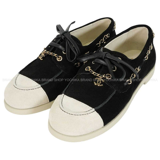 2025 Cruise Collection CHANEL loafers COCO Mark Chain Bicolor Noir (Black)Light Gray Suede cal #37C Champagne Gold HW G47005[EXCELLENT][Authentic]