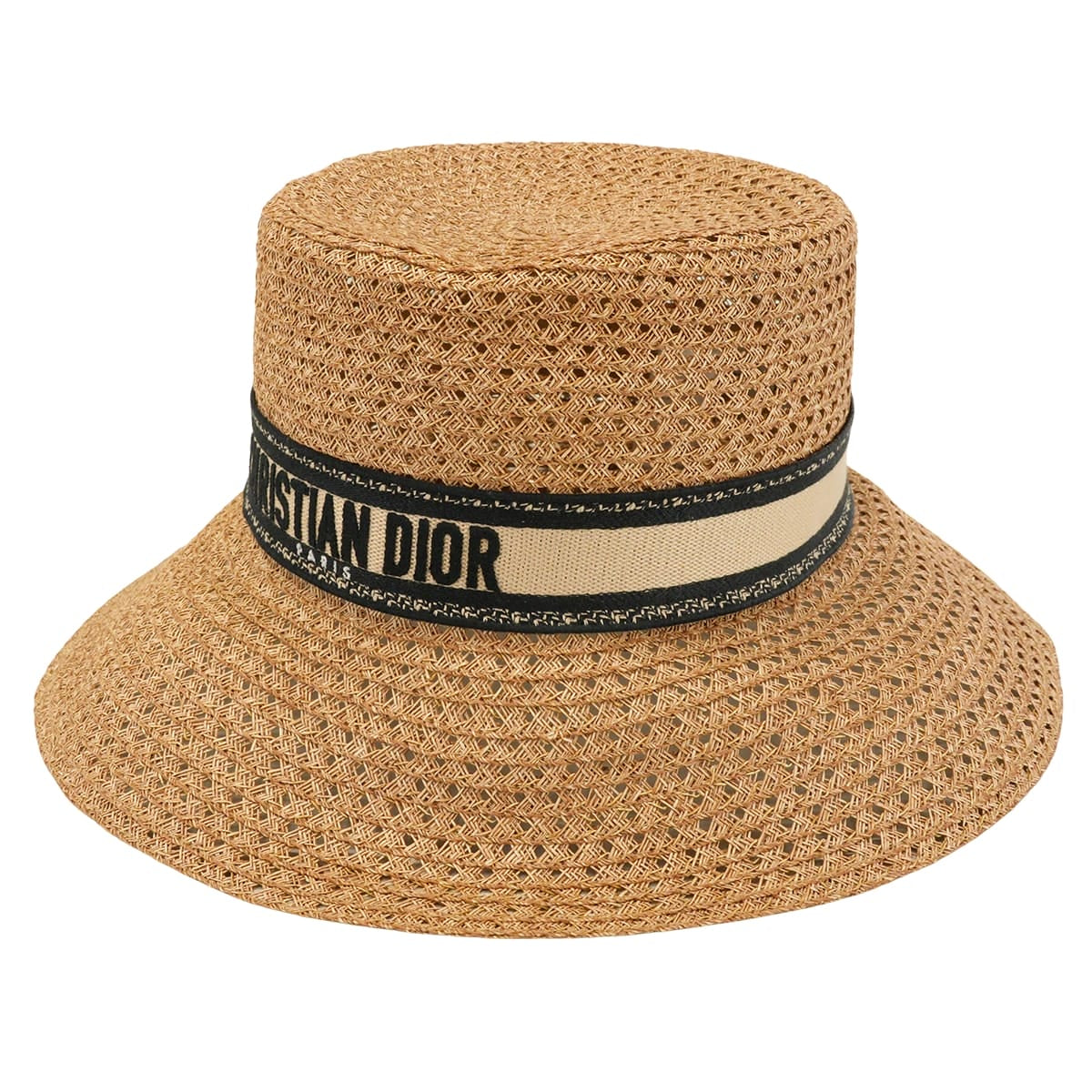 Dior hat D-Bobby Wide-Brim #59 Beige Straw Bow 34DBP924G153[EXCELLENT][Authentic]