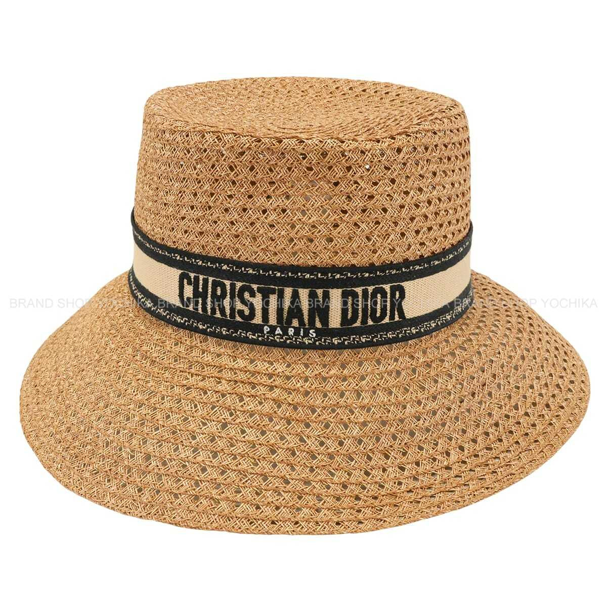 Dior hat D-Bobby Wide-Brim #59 Beige Straw Bow 34DBP924G153[EXCELLENT][Authentic]