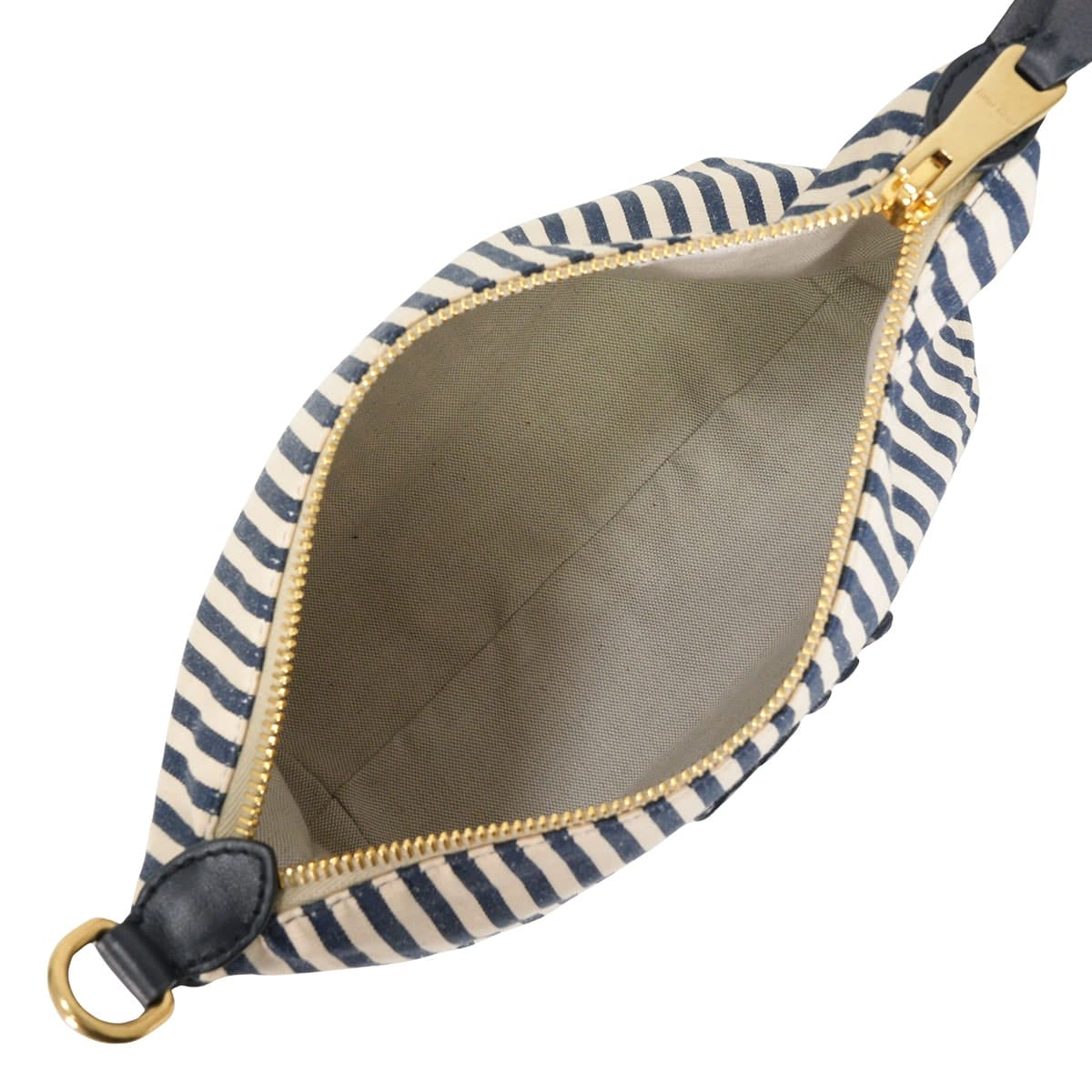 Miu Miu Pouch Stripe Logo Beige/Navy Jacquard Fabric Gold HW 5NE841_ACQ3_F0Z12[EXCELLENT][Authentic]