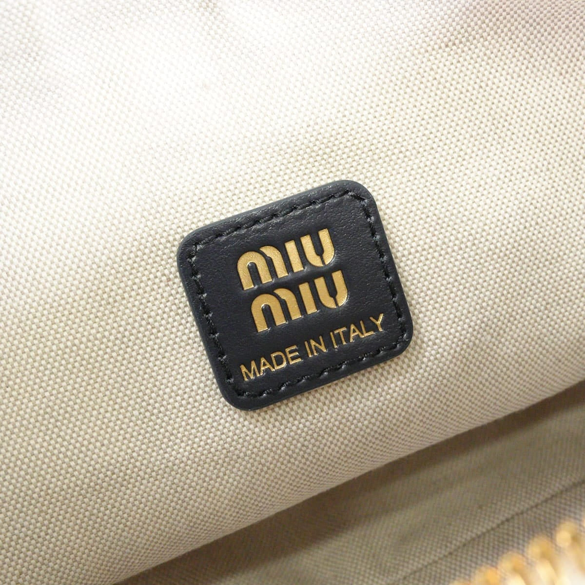 Miu Miu Pouch Stripe Logo Beige/Navy Jacquard Fabric Gold HW 5NE841_ACQ3_F0Z12[EXCELLENT][Authentic]