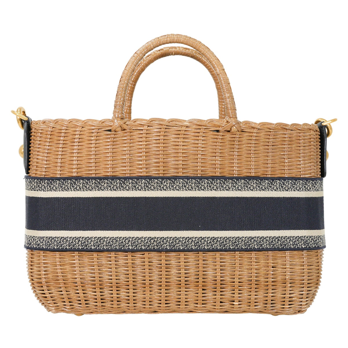 [Pre-loved] 2022 Cruise Collection Christian Dior Shoulder bag Wicker Basket Bag Large Beige/Navy Wicker/Dior Oblique Jacquard Antique Gold HW M7601CMVO M918TU[LIKE NEW][Authentic]