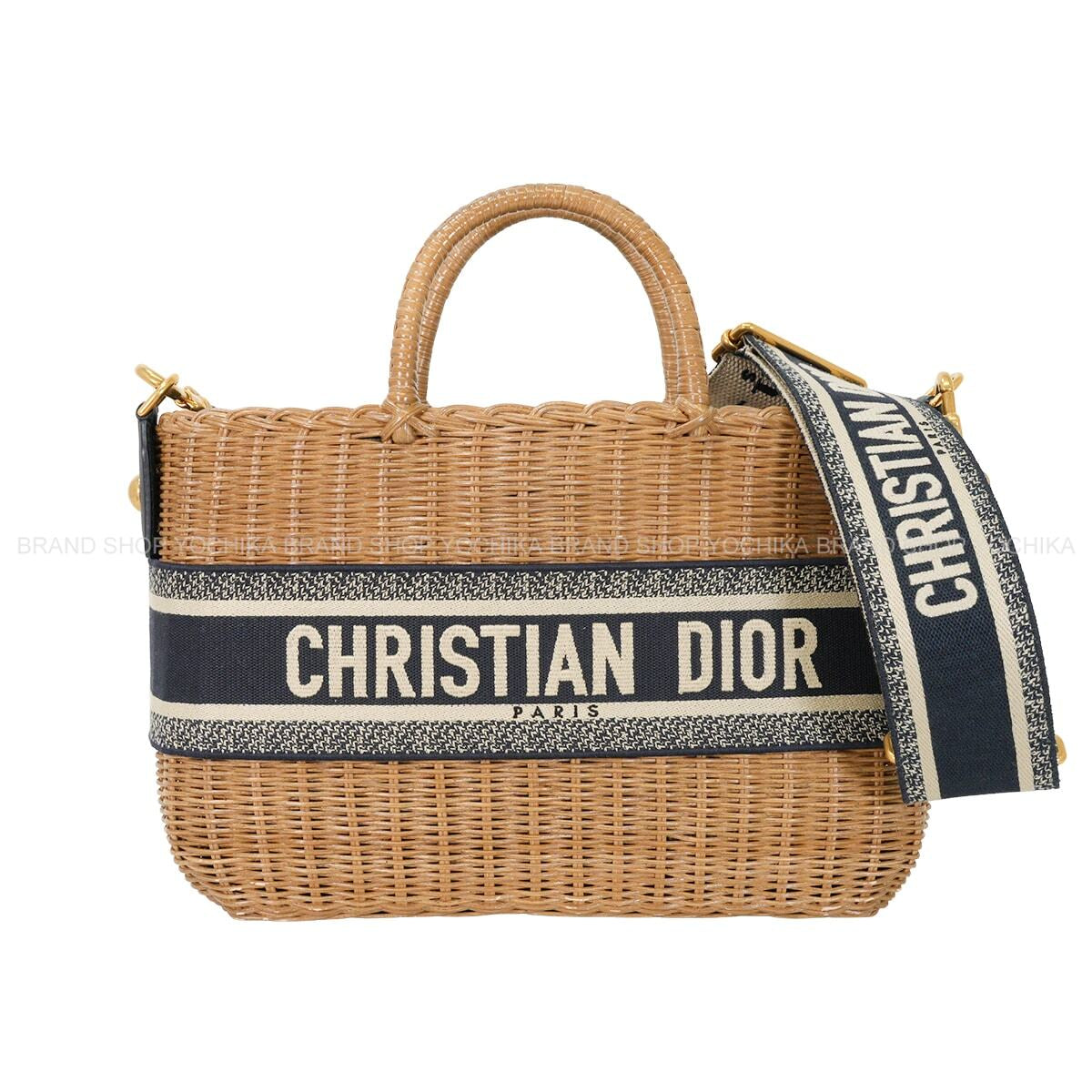 [Pre-loved] 2022 Cruise Collection Christian Dior Shoulder bag Wicker Basket Bag Large Beige/Navy Wicker/Dior Oblique Jacquard Antique Gold HW M7601CMVO M918TU[LIKE NEW][Authentic]