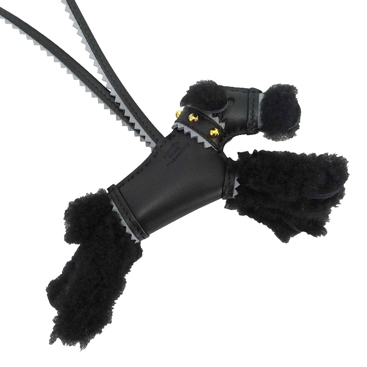 HERMES bag charm Buddy with Studs Collar Noir (Black)/Gris Pantin Mouton/Agneau Milo Silver HW Stamp G[BRAND NEW][Authentic]