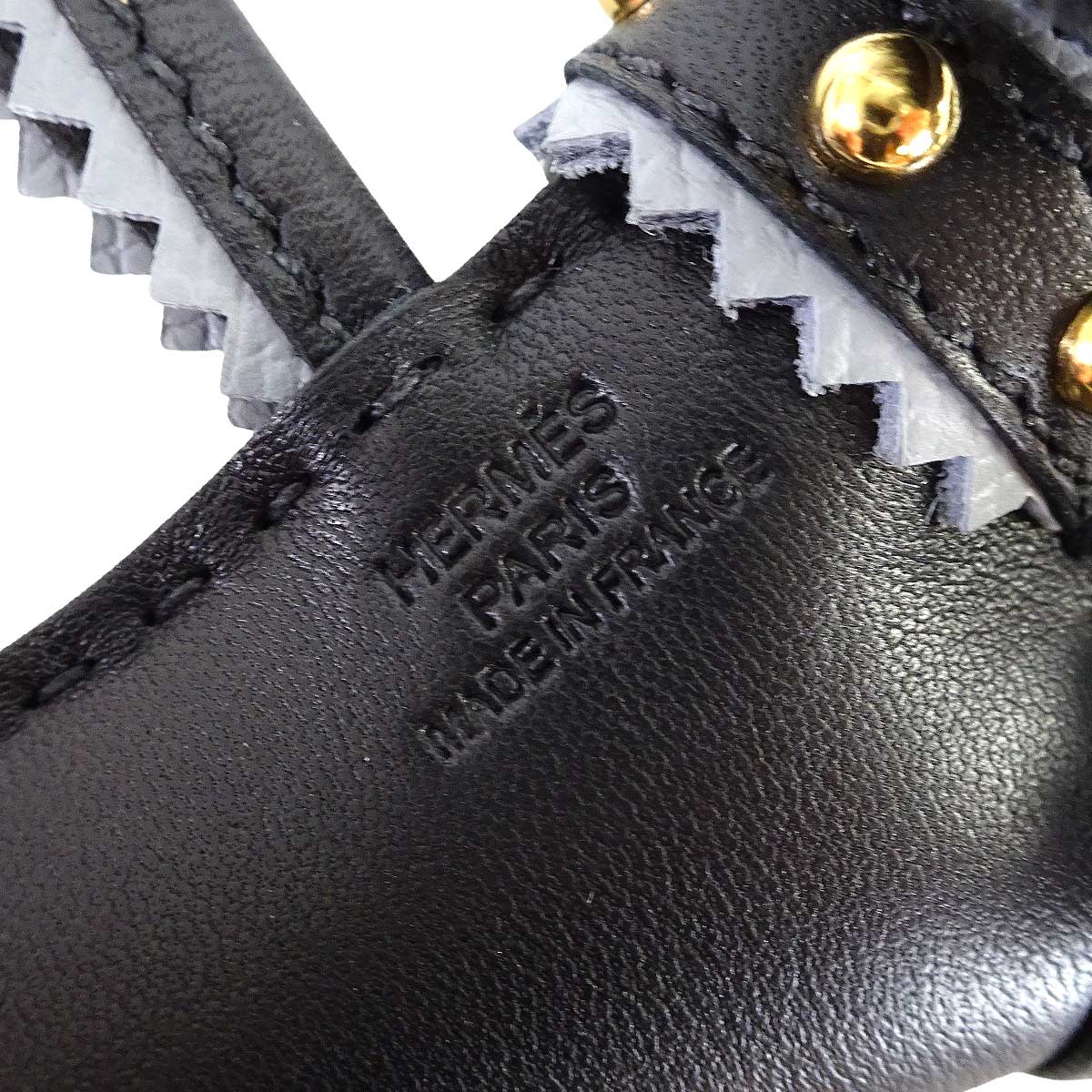 HERMES bag charm Buddy with Studs Collar Noir (Black)/Gris Pantin Mouton/Agneau Milo Silver HW Stamp G[BRAND NEW][Authentic]