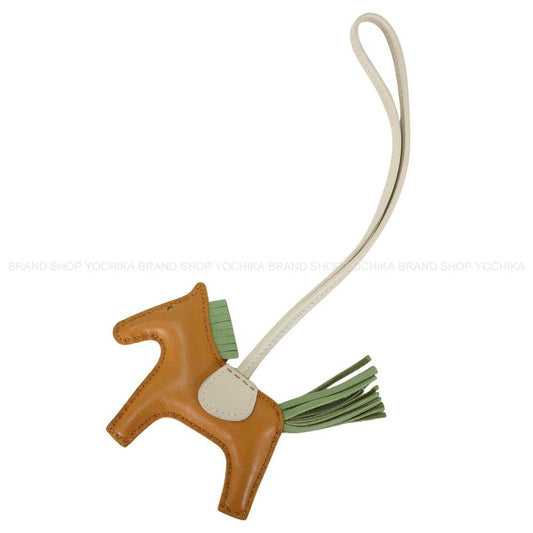 HERMES bag charm Rodeo PM Sesami/Vert criquet/Craie Agneau Milo Stamp U[ALMOST NEW][Authentic]