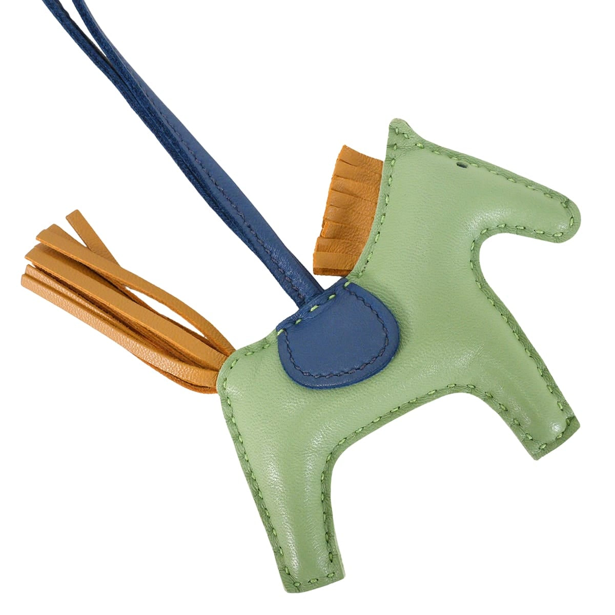 HERMES bag charm Rodeo PM Vert criquet/Bleu de Malte/Sesami Agneau Milo Stamp U[ALMOST NEW][Authentic]