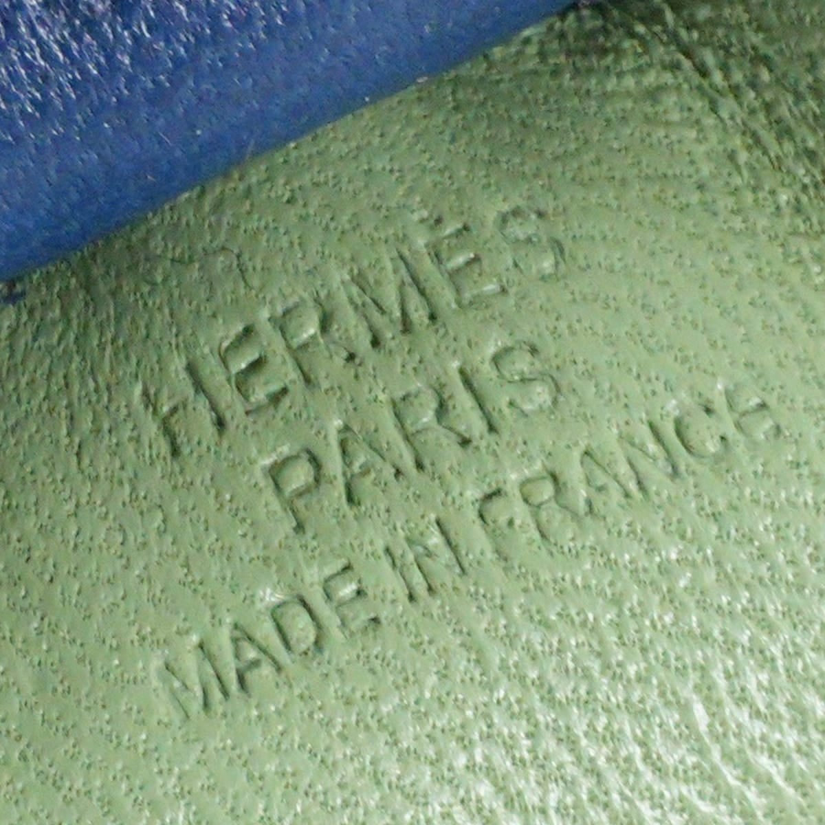 HERMES bag charm Rodeo PM (Eye color is Bleu de Malte) Vert criquet/Bleu de Malte/Sesami Agneau Milo Stamp U[ALMOST NEW][Authentic]