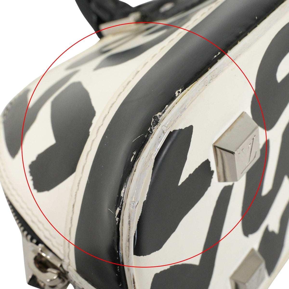 [Pre-loved] LOUIS VUITTON Handbag Alma Horizontal Graffiti Blanc (White)/Noir (Black) Calfskin Silver HW M92175[USED SA][Authentic]