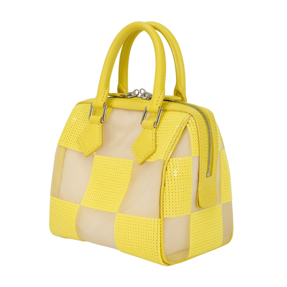 [Pre-loved] LOUIS VUITTON Handbag Speedy Cube TPM DamierSequins Jaune Nylon Calfskin Silver HW M48900[LIKE NEW][Authentic]