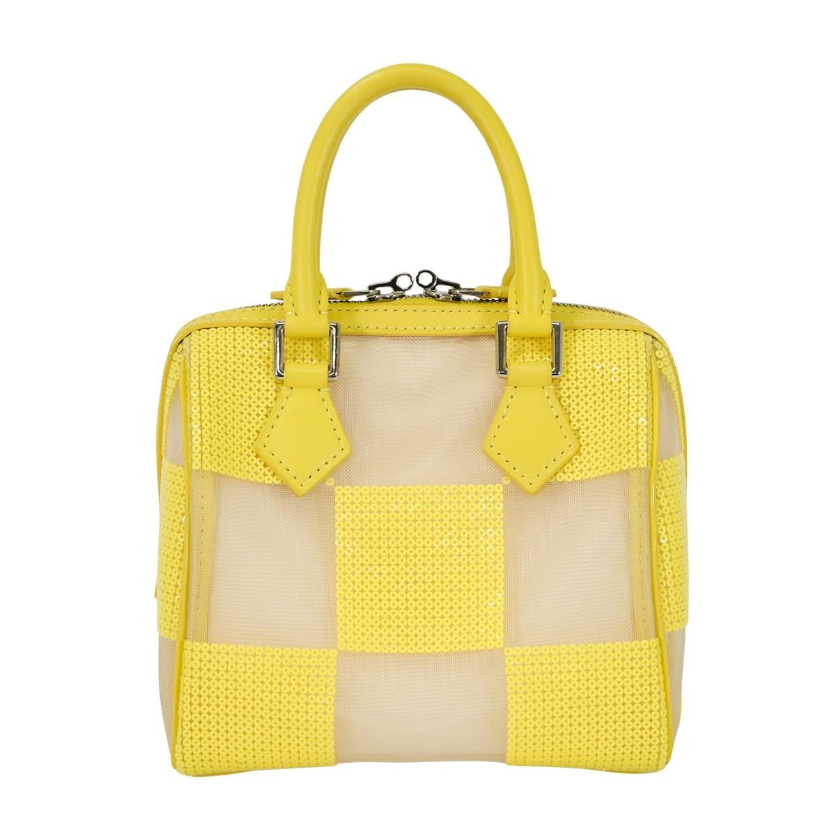 [Pre-loved] LOUIS VUITTON Handbag Speedy Cube TPM DamierSequins Jaune Nylon Calfskin Silver HW M48900[LIKE NEW][Authentic]