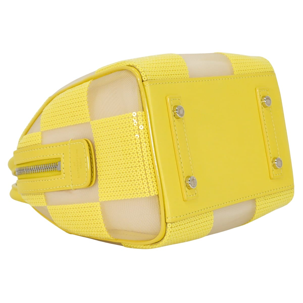 [Pre-loved] LOUIS VUITTON Handbag Speedy Cube TPM DamierSequins Jaune Nylon Calfskin Silver HW M48900[LIKE NEW][Authentic]