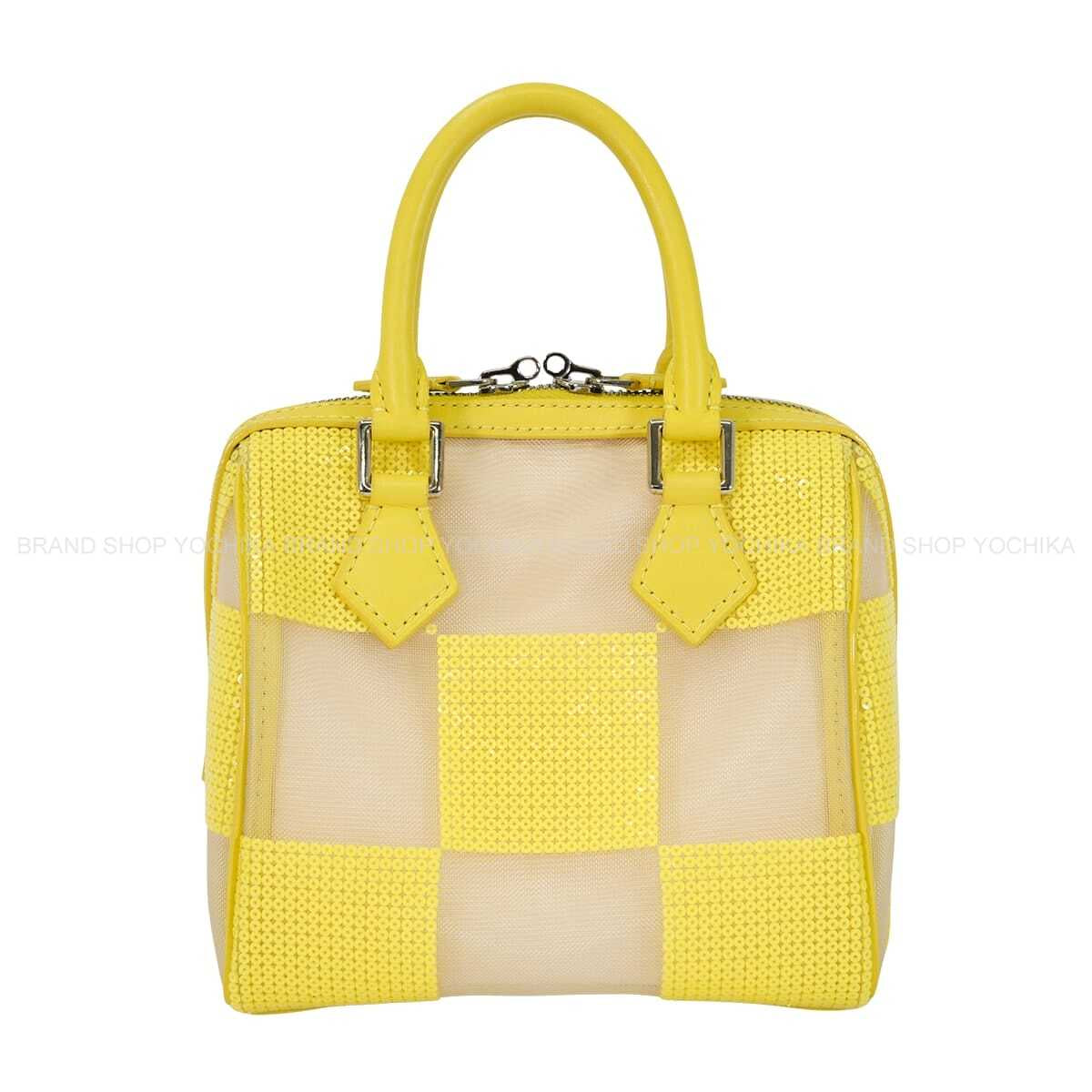 [Pre-loved] LOUIS VUITTON Handbag Speedy Cube TPM DamierSequins Jaune Nylon Calfskin Silver HW M48900[LIKE NEW][Authentic]