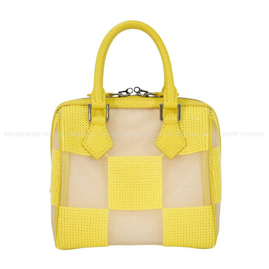 [Pre-loved] LOUIS VUITTON Handbag Speedy Cube TPM DamierSequins Jaune Nylon Calfskin Silver HW M48900[LIKE NEW][Authentic]