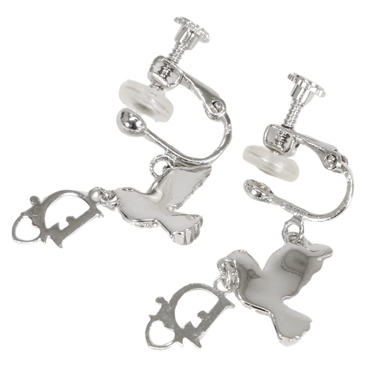 [Pre-loved] Christian Dior earrings Vintage Dove Motif Rhinestone CD Logo Silver Metal Crystal[LIKE NEW][Authentic]