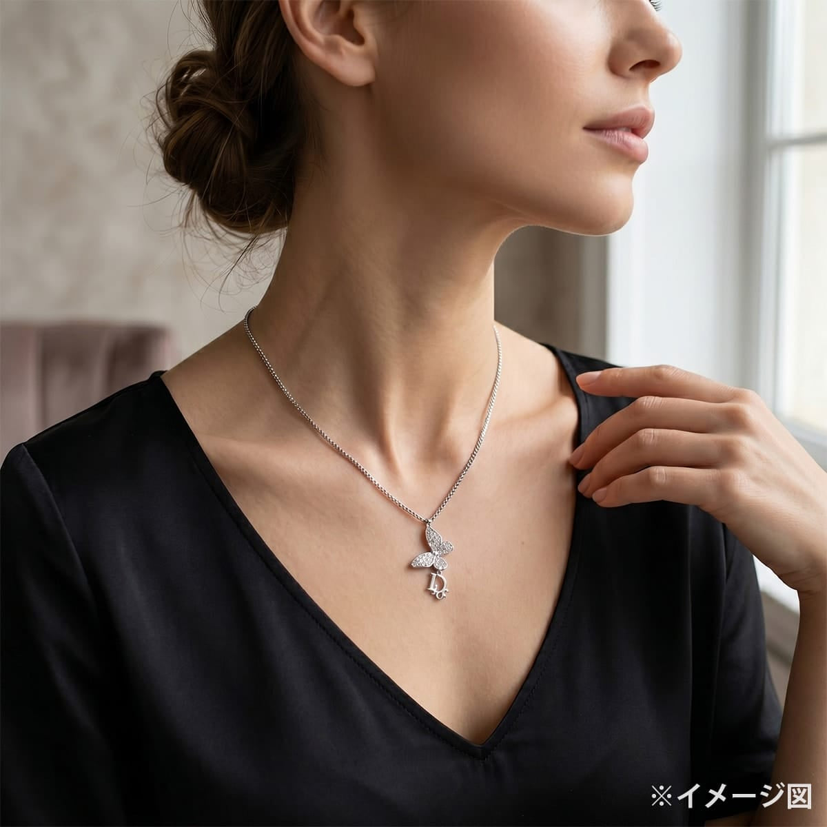 Christian Dior necklace Butterfly Motif Rhinestone CD Logo Silver Metal Crystal[EXCELLENT][Authentic]
