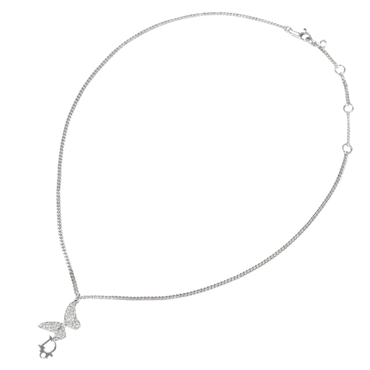 Christian Dior necklace Butterfly Motif Rhinestone CD Logo Silver Metal Crystal[EXCELLENT][Authentic]