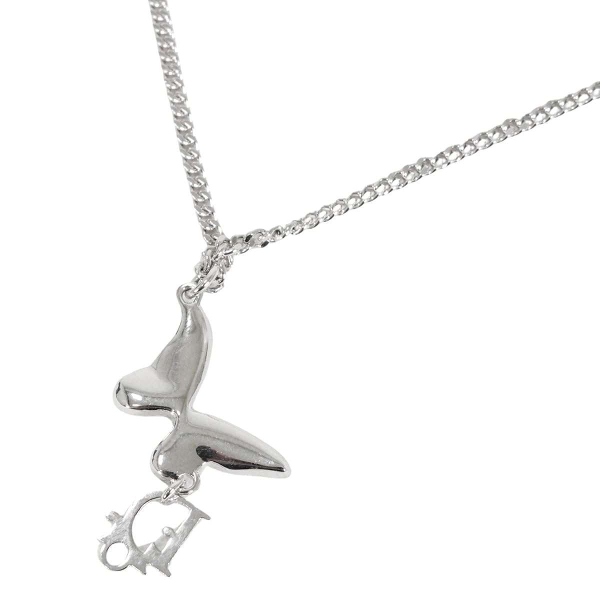 Christian Dior necklace Butterfly Motif Rhinestone CD Logo Silver Metal Crystal[EXCELLENT][Authentic]