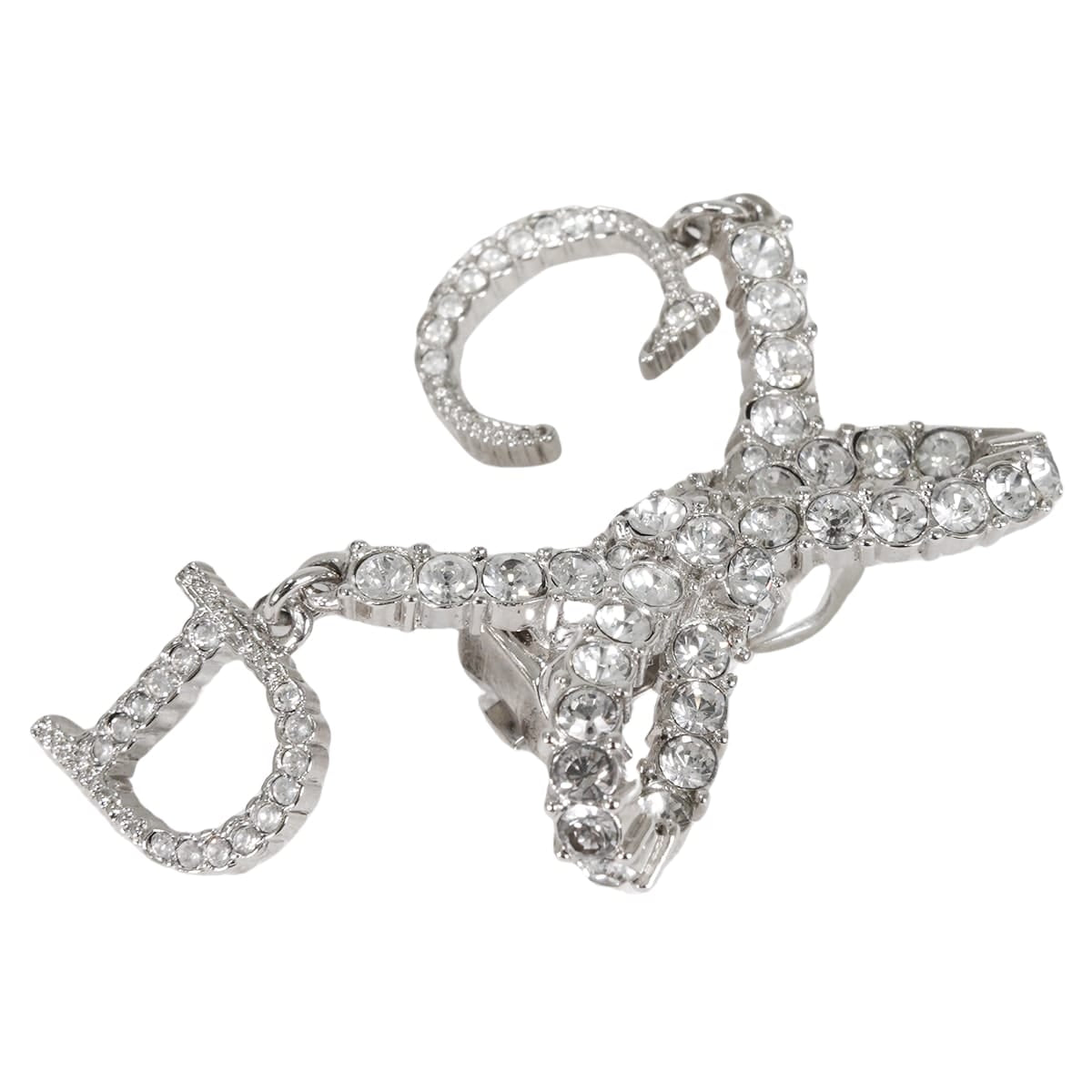 [Pre-loved] Christian Dior earrings Ribbon Motif Rhinestone CD Logo Silver Metal Crystal[LIKE NEW][Authentic]