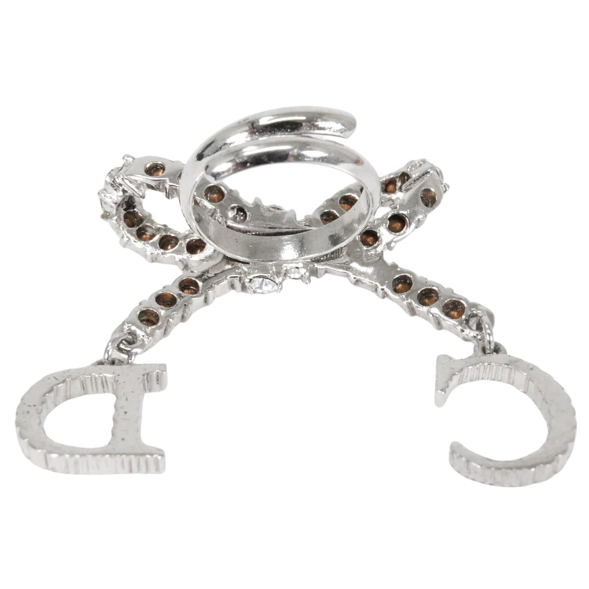 [Pre-loved] Christian Dior ring Ribbon Motif Rhinestone CD Logo Silver Metal Crystal[LIKE NEW][Authentic]