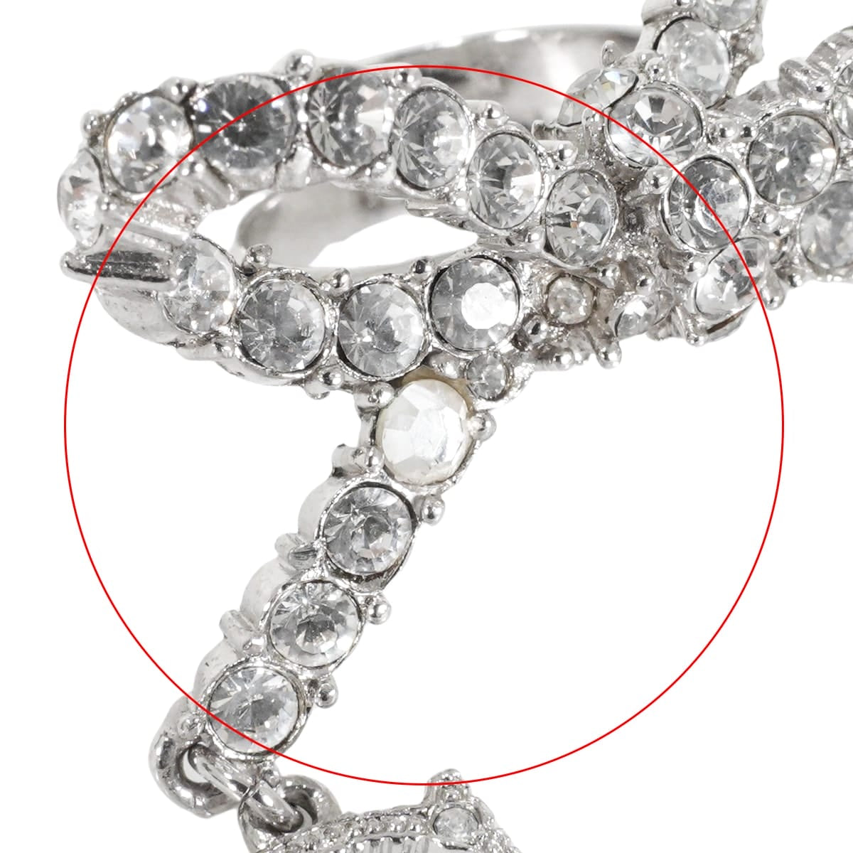 [Pre-loved] Christian Dior ring Ribbon Motif Rhinestone CD Logo Silver Metal Crystal[LIKE NEW][Authentic]
