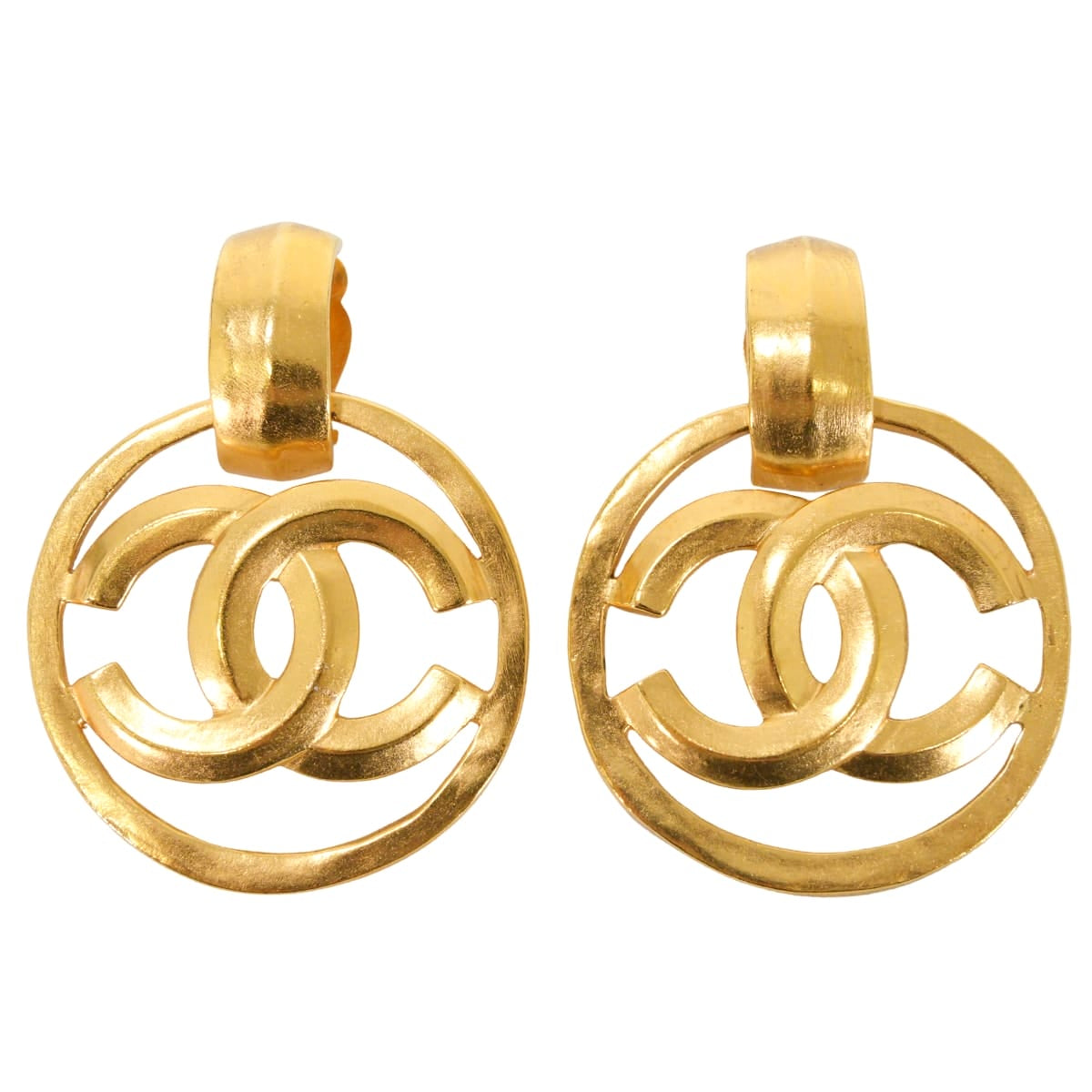 [Pre-loved] 96P CHANEL earrings Vintage Big COCO Mark Round Swing Gold Gold HW[LIKE NEW][Authentic]