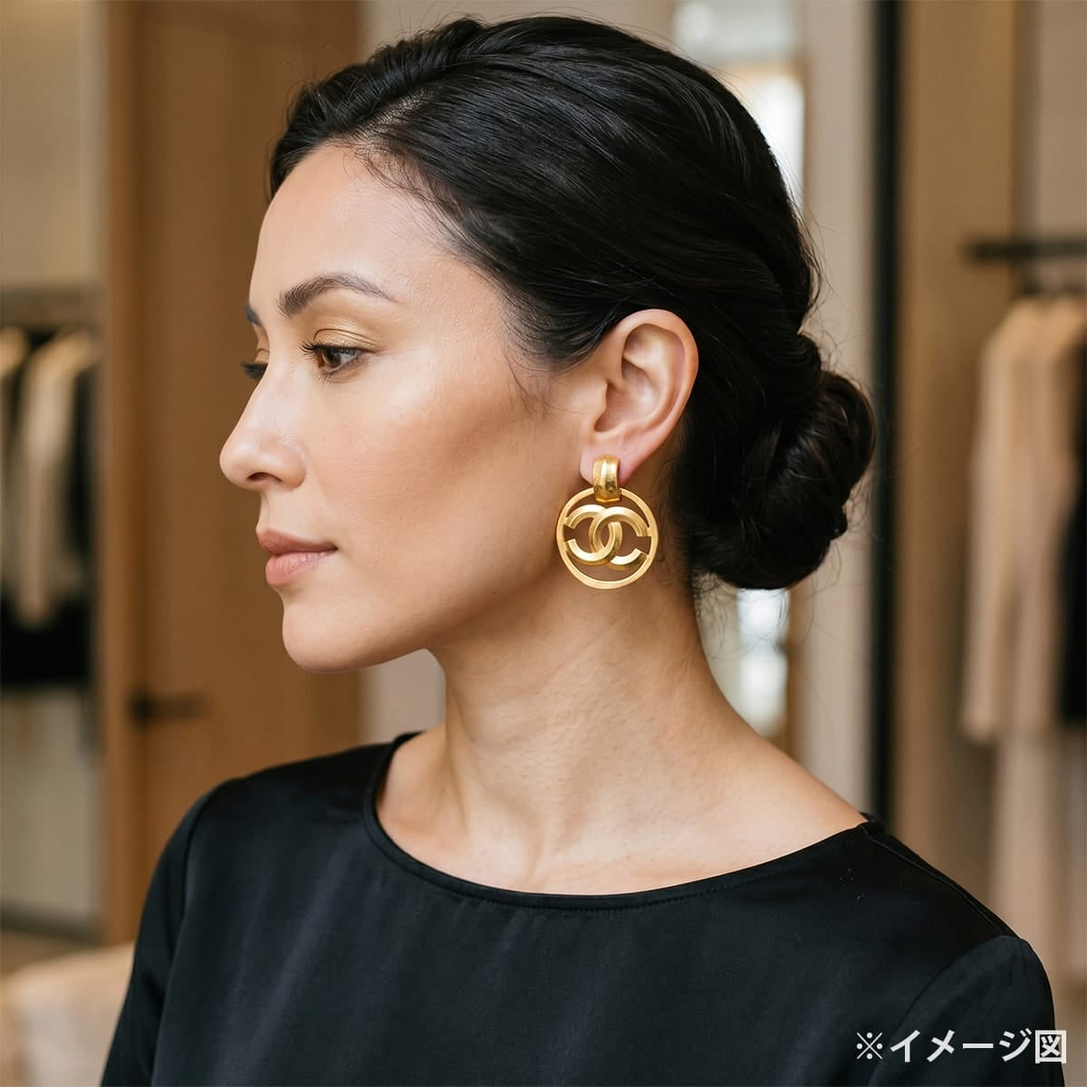 [Pre-loved] 96P CHANEL earrings Vintage Big COCO Mark Round Swing Gold Gold HW[LIKE NEW][Authentic]
