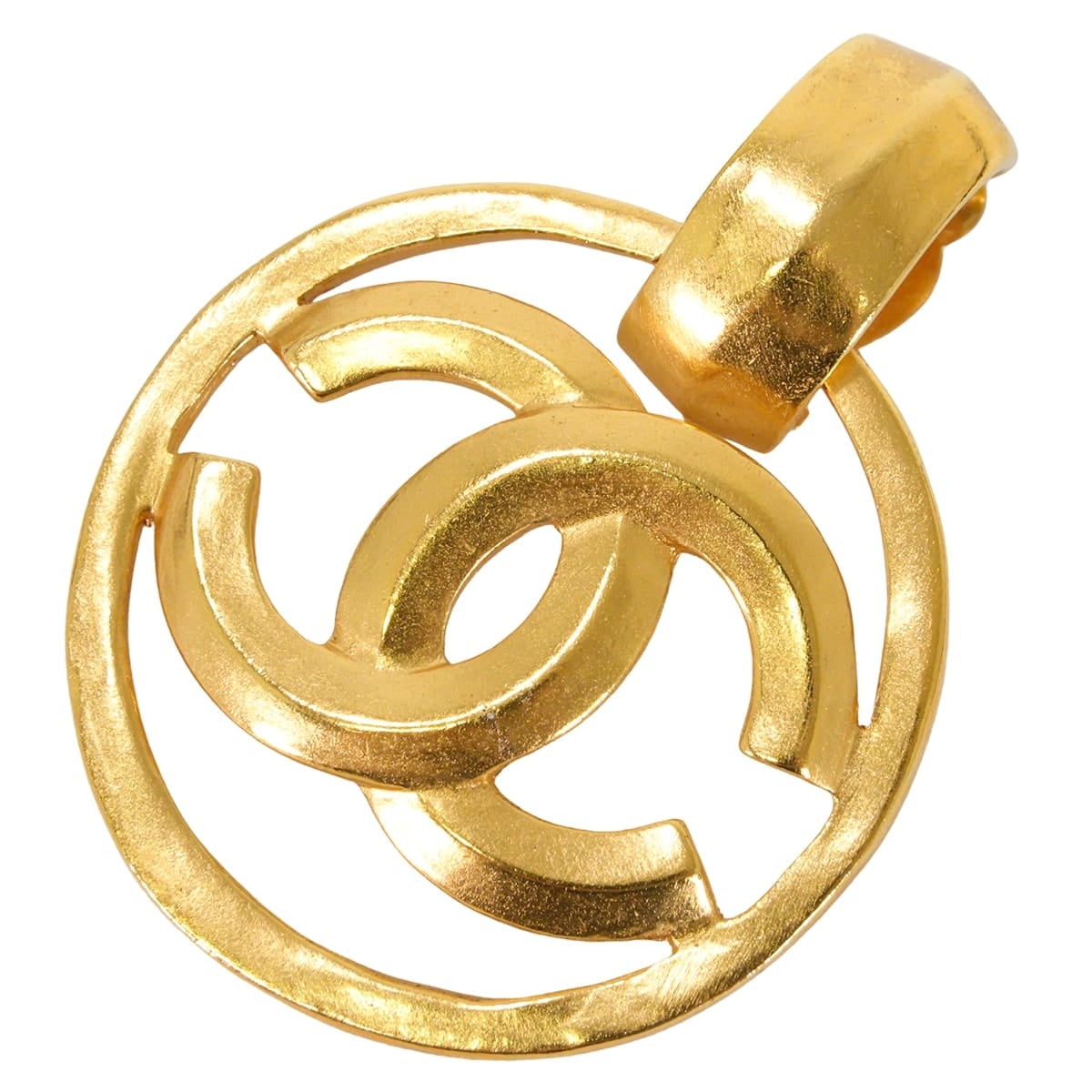 [Pre-loved] 96P CHANEL earrings Vintage Big COCO Mark Round Swing Gold Gold HW[LIKE NEW][Authentic]