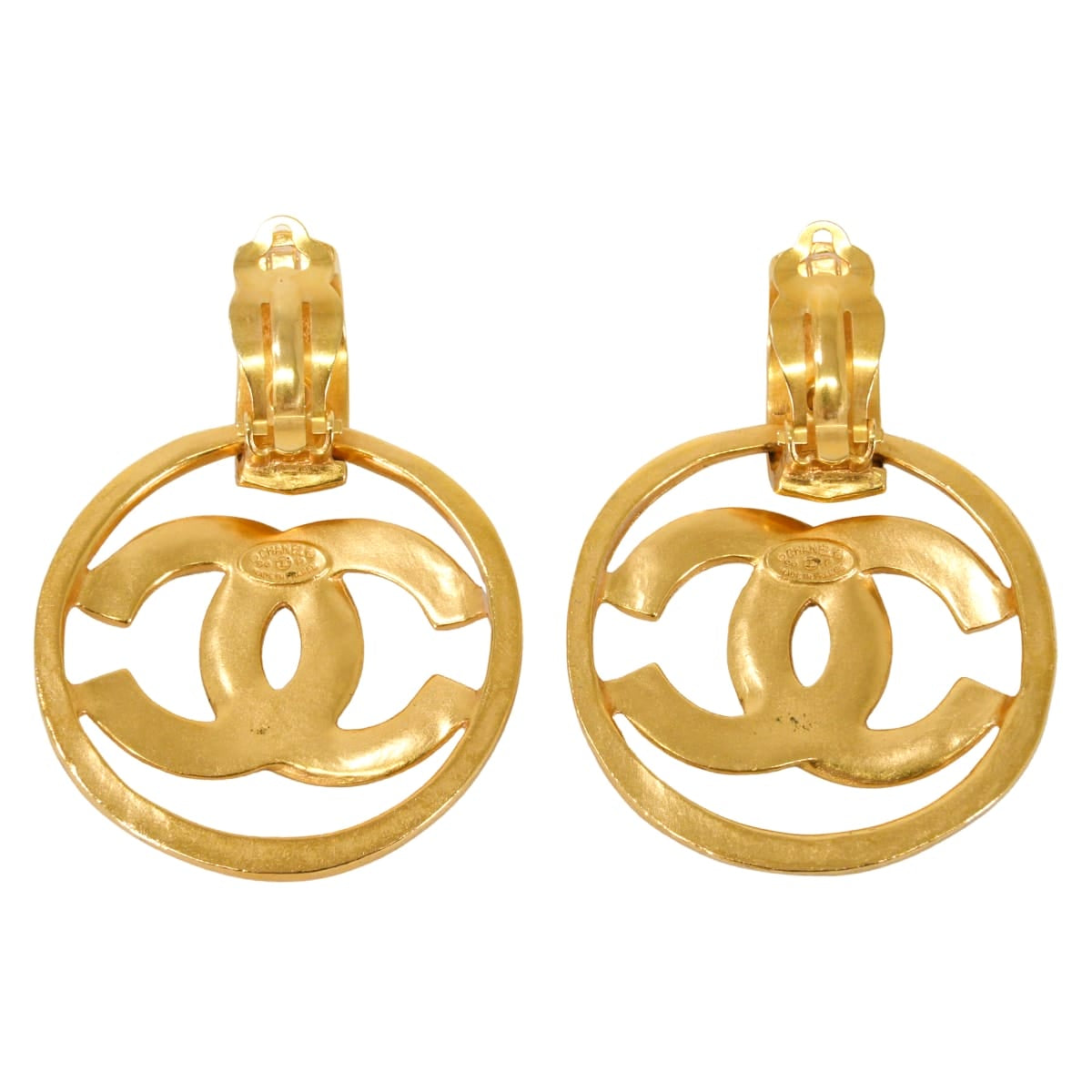 [Pre-loved] 96P CHANEL earrings Vintage Big COCO Mark Round Swing Gold Gold HW[LIKE NEW][Authentic]