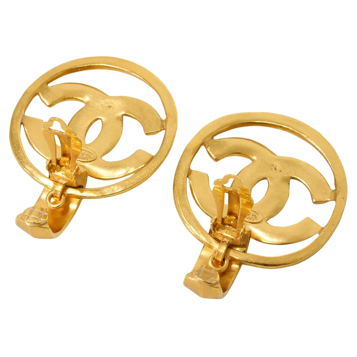 [Pre-loved] 96P CHANEL earrings Vintage Big COCO Mark Round Swing Gold Gold HW[LIKE NEW][Authentic]